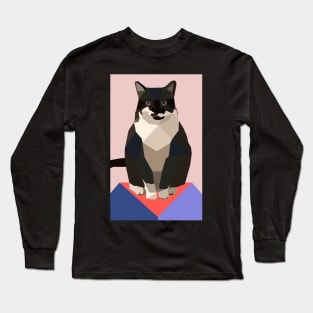 Black and White Geometric Cat Long Sleeve T-Shirt